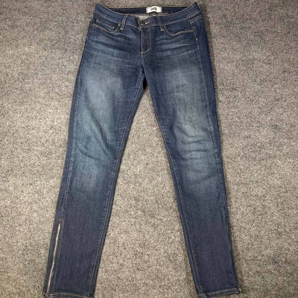 Paige Skyline Ankle Peg Jeans Skinny Zipper Hem Dark Wash Size 29 Blue Womens